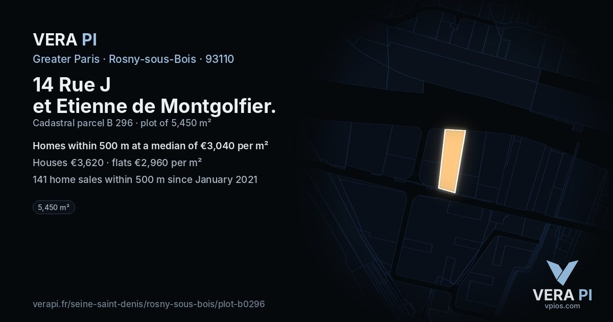 14 Rue J et Etienne de Montgolfier, Rosny-sous-Bois at night – the plot lit, the parcels around coloured by the prices near them