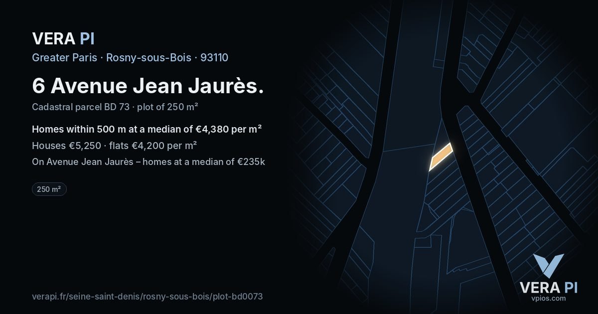6 Avenue Jean Jaurès, Rosny-sous-Bois at night – the plot lit, the parcels around coloured by the prices near them