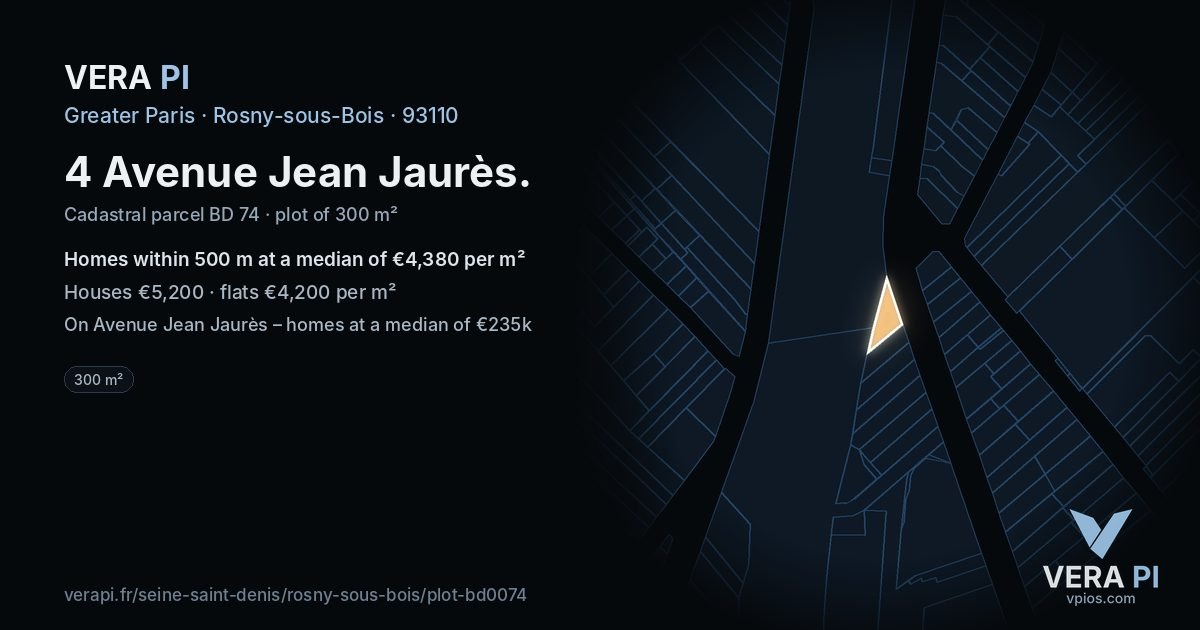 4 Avenue Jean Jaurès, Rosny-sous-Bois at night – the plot lit, the parcels around coloured by the prices near them