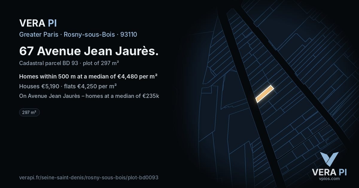 67 Avenue Jean Jaurès, Rosny-sous-Bois at night – the plot lit, the parcels around coloured by the prices near them