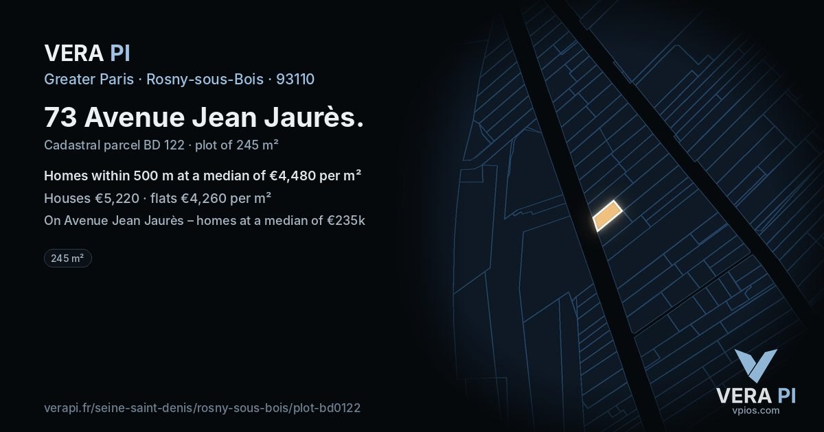 73 Avenue Jean Jaurès, Rosny-sous-Bois at night – the plot lit, the parcels around coloured by the prices near them