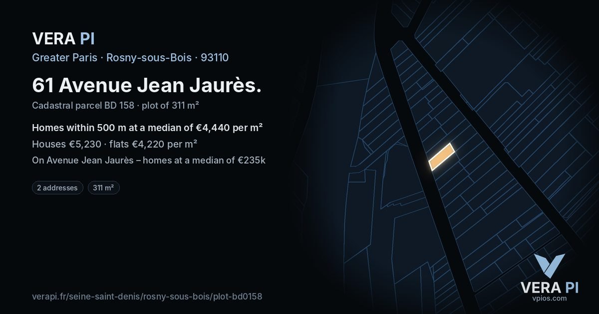 61 Avenue Jean Jaurès, Rosny-sous-Bois at night – the plot lit, the parcels around coloured by the prices near them