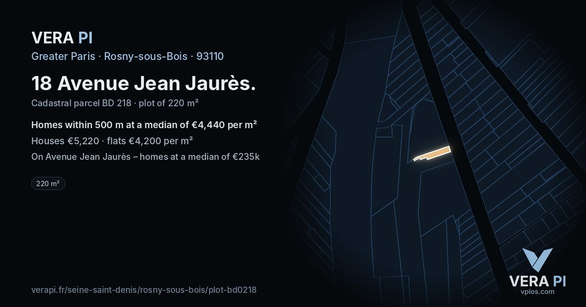 18 Avenue Jean Jaurès, Rosny-sous-Bois at night – the plot lit, the parcels around coloured by the prices near them