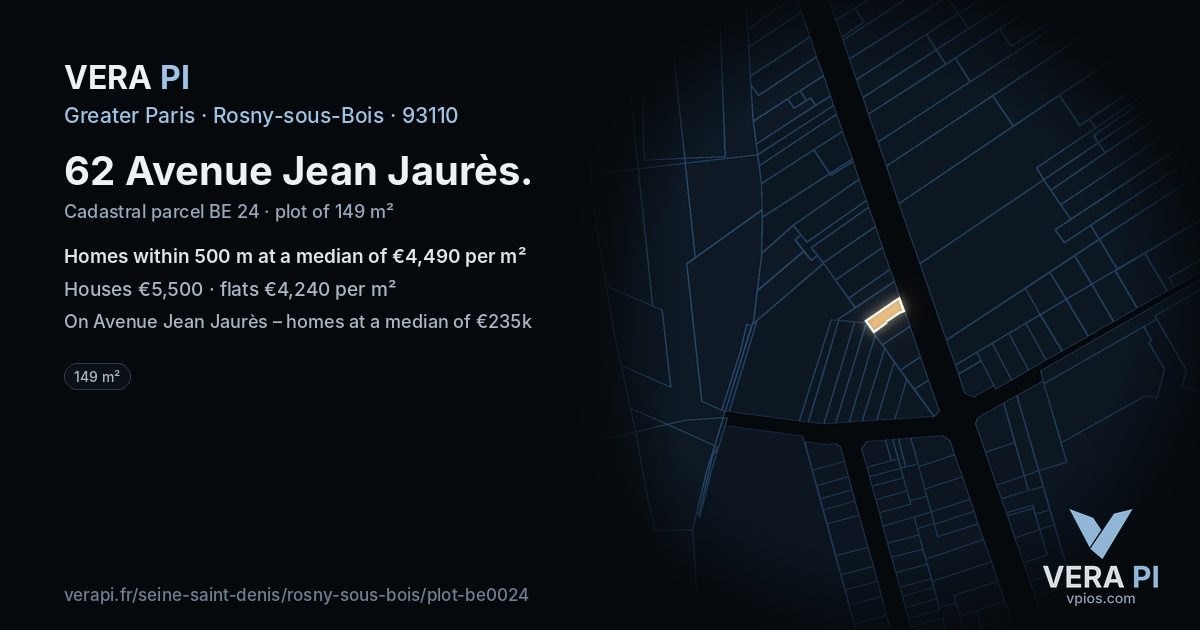 62 Avenue Jean Jaurès, Rosny-sous-Bois at night – the plot lit, the parcels around coloured by the prices near them
