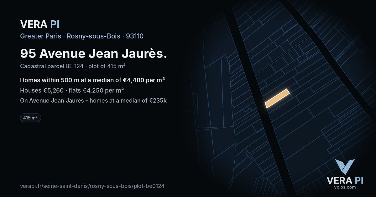 95 Avenue Jean Jaurès, Rosny-sous-Bois at night – the plot lit, the parcels around coloured by the prices near them