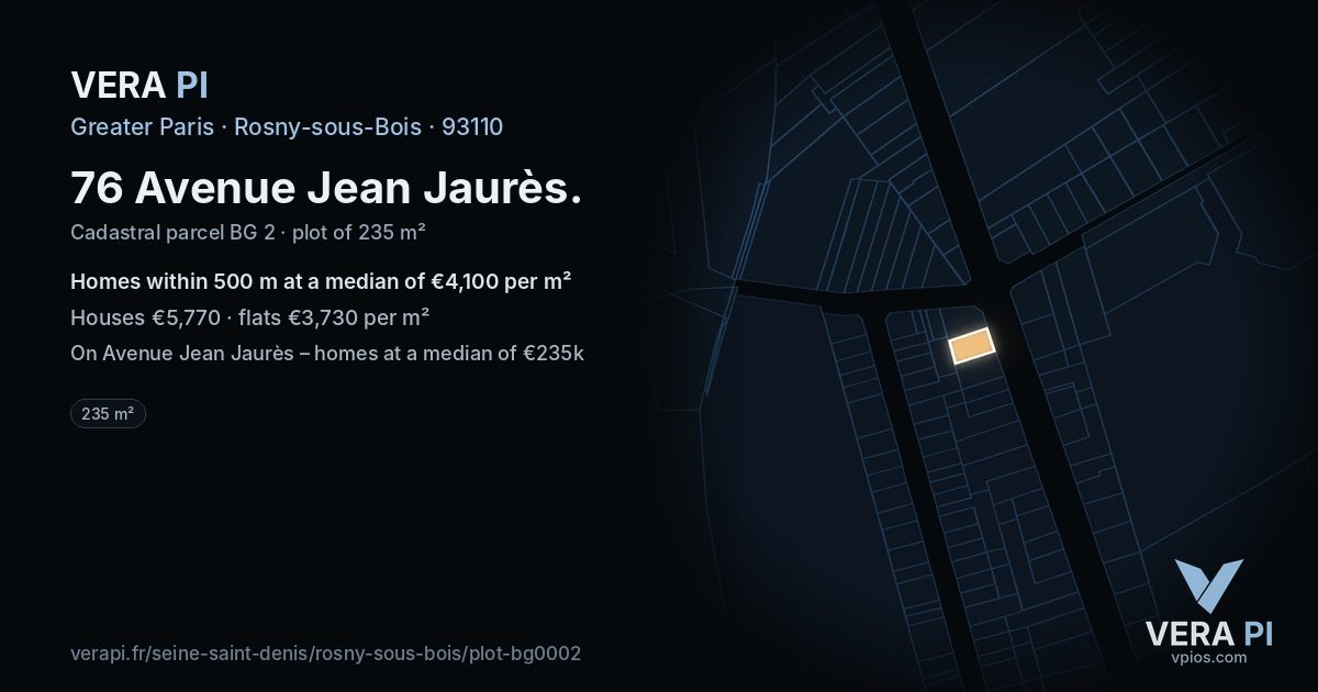 76 Avenue Jean Jaurès, Rosny-sous-Bois at night – the plot lit, the parcels around coloured by the prices near them