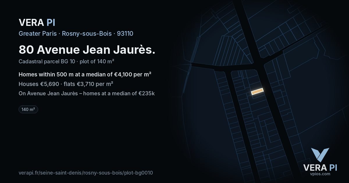 80 Avenue Jean Jaurès, Rosny-sous-Bois at night – the plot lit, the parcels around coloured by the prices near them