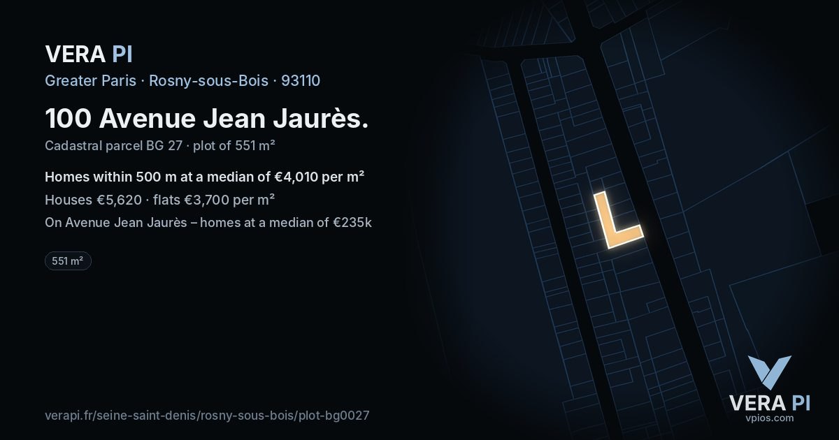 100 Avenue Jean Jaurès, Rosny-sous-Bois at night – the plot lit, the parcels around coloured by the prices near them
