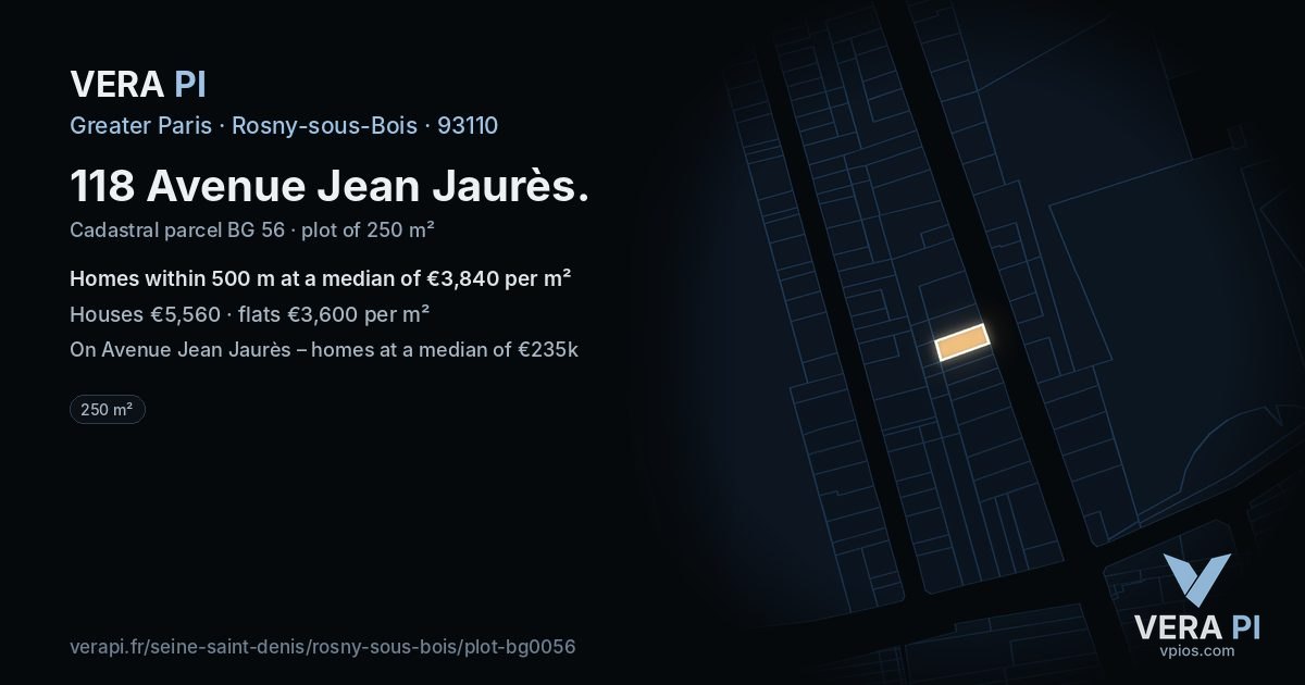 118 Avenue Jean Jaurès, Rosny-sous-Bois at night – the plot lit, the parcels around coloured by the prices near them