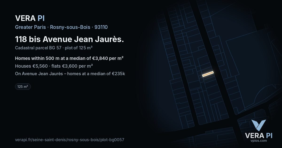 118 bis Avenue Jean Jaurès, Rosny-sous-Bois at night – the plot lit, the parcels around coloured by the prices near them