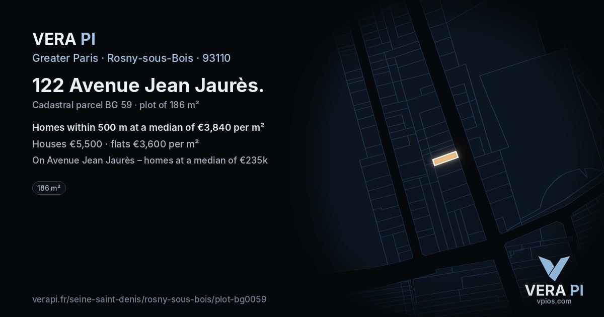 122 Avenue Jean Jaurès, Rosny-sous-Bois at night – the plot lit, the parcels around coloured by the prices near them