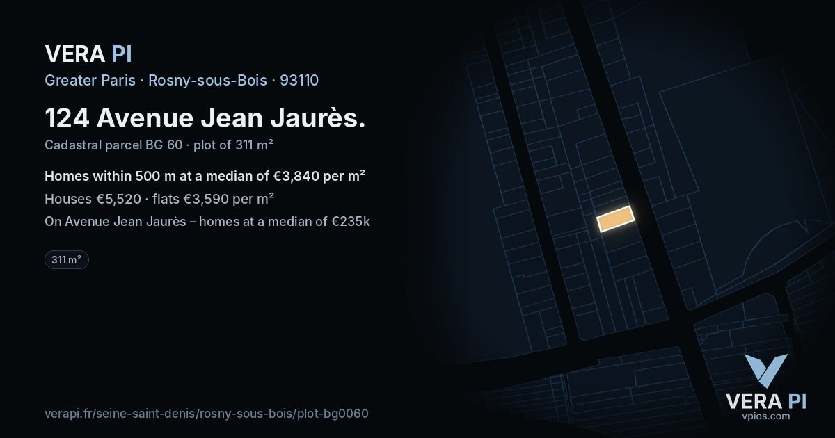 124 Avenue Jean Jaurès, Rosny-sous-Bois at night – the plot lit, the parcels around coloured by the prices near them