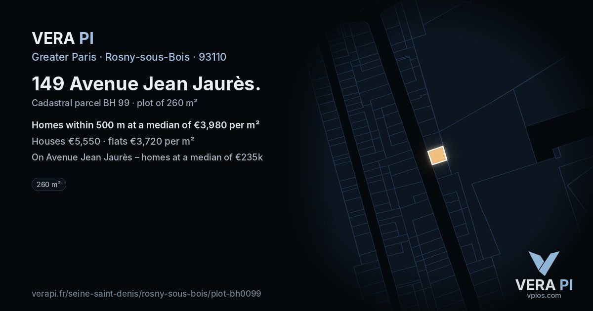 149 Avenue Jean Jaurès, Rosny-sous-Bois at night – the plot lit, the parcels around coloured by the prices near them