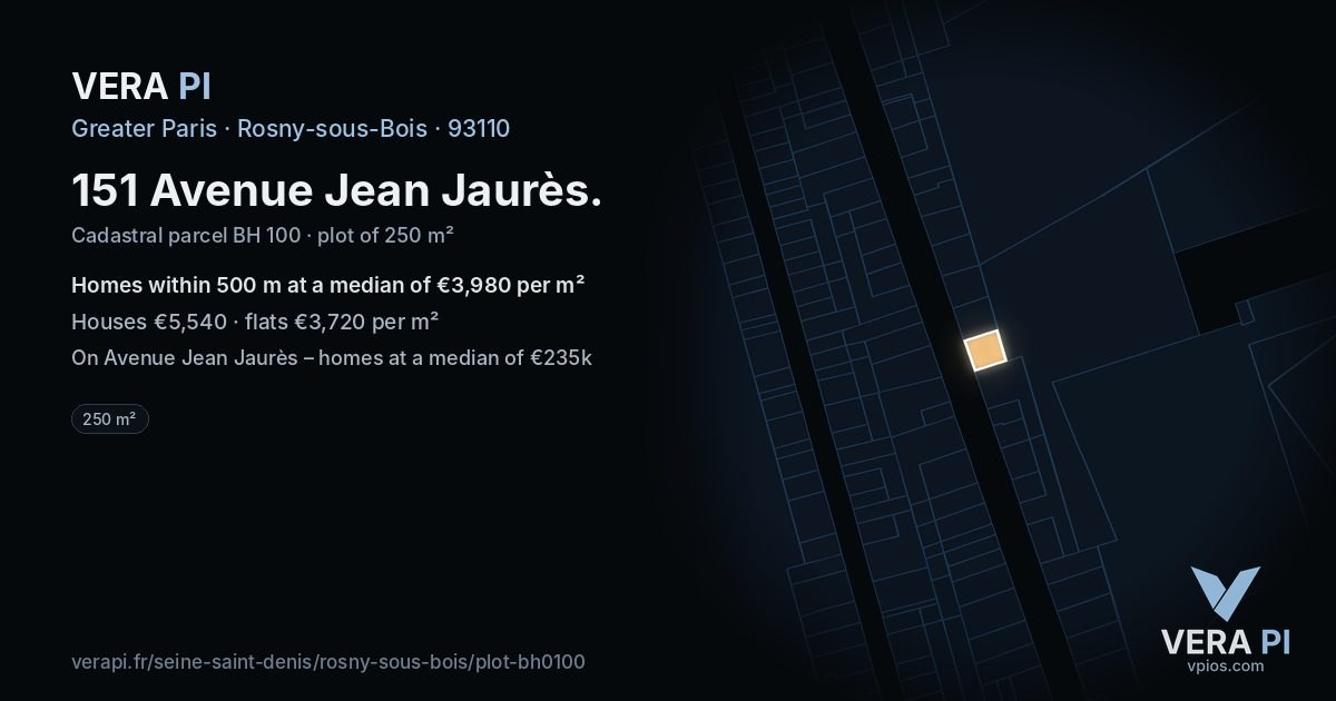 151 Avenue Jean Jaurès, Rosny-sous-Bois at night – the plot lit, the parcels around coloured by the prices near them