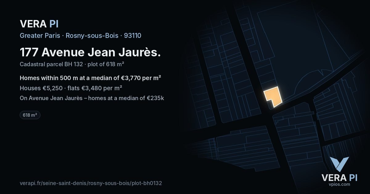 177 Avenue Jean Jaurès, Rosny-sous-Bois at night – the plot lit, the parcels around coloured by the prices near them