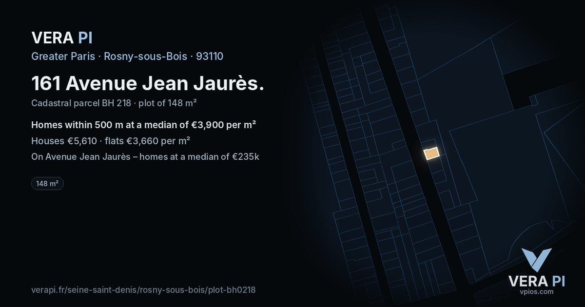 161 Avenue Jean Jaurès, Rosny-sous-Bois at night – the plot lit, the parcels around coloured by the prices near them