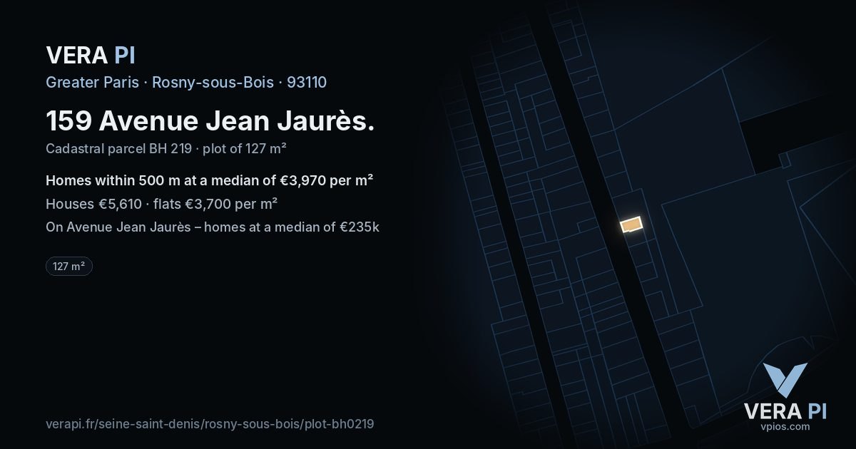 159 Avenue Jean Jaurès, Rosny-sous-Bois at night – the plot lit, the parcels around coloured by the prices near them