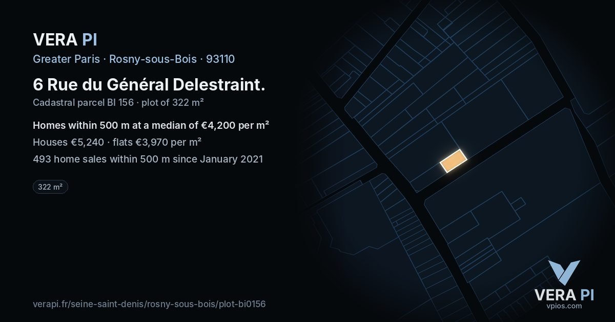 6 Rue du Général Delestraint, Rosny-sous-Bois at night – the plot lit, the parcels around coloured by the prices near them