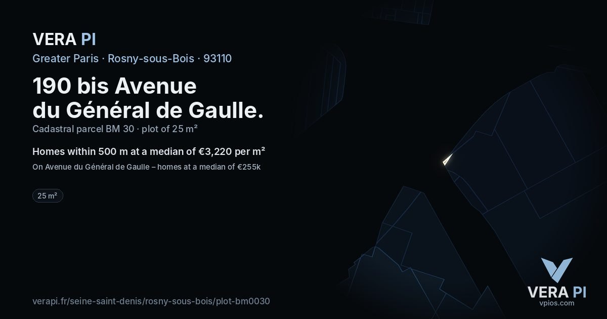 190 bis Avenue du Général de Gaulle, Rosny-sous-Bois at night – the plot lit, the parcels around coloured by the prices near them