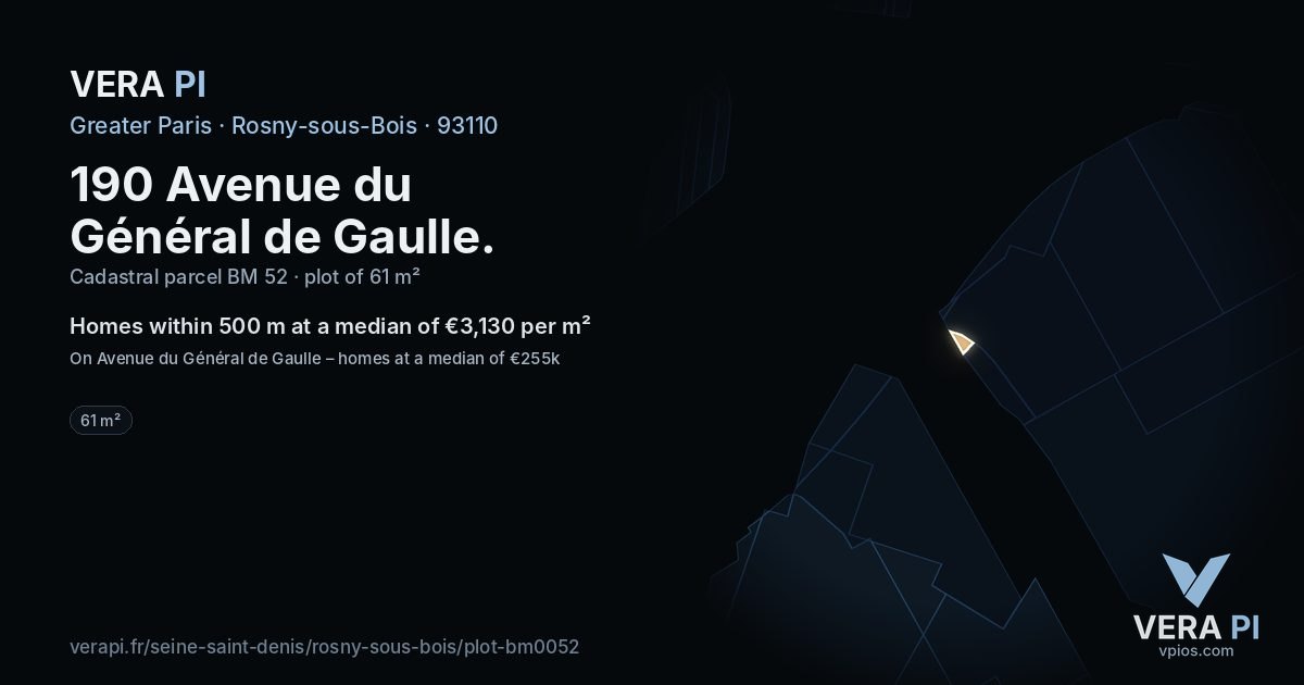 190 Avenue du Général de Gaulle, Rosny-sous-Bois at night – the plot lit, the parcels around coloured by the prices near them