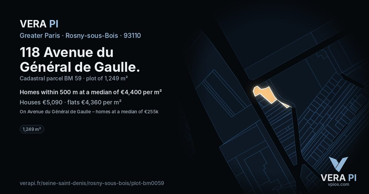 118 Avenue du Général de Gaulle, Rosny-sous-Bois at night – the plot lit, the parcels around coloured by the prices near them