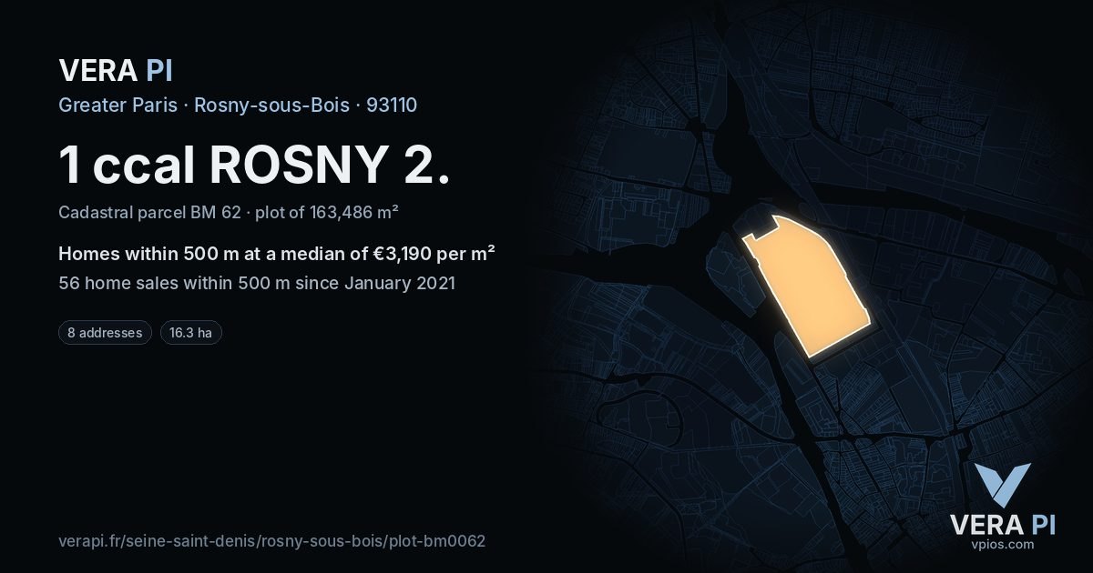 1 ccal ROSNY 2, Rosny-sous-Bois at night – the plot lit, the parcels around coloured by the prices near them