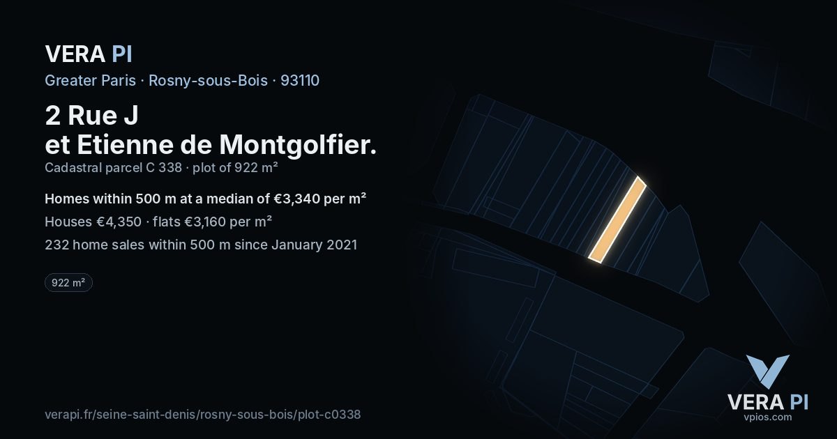 2 Rue J et Etienne de Montgolfier, Rosny-sous-Bois at night – the plot lit, the parcels around coloured by the prices near them