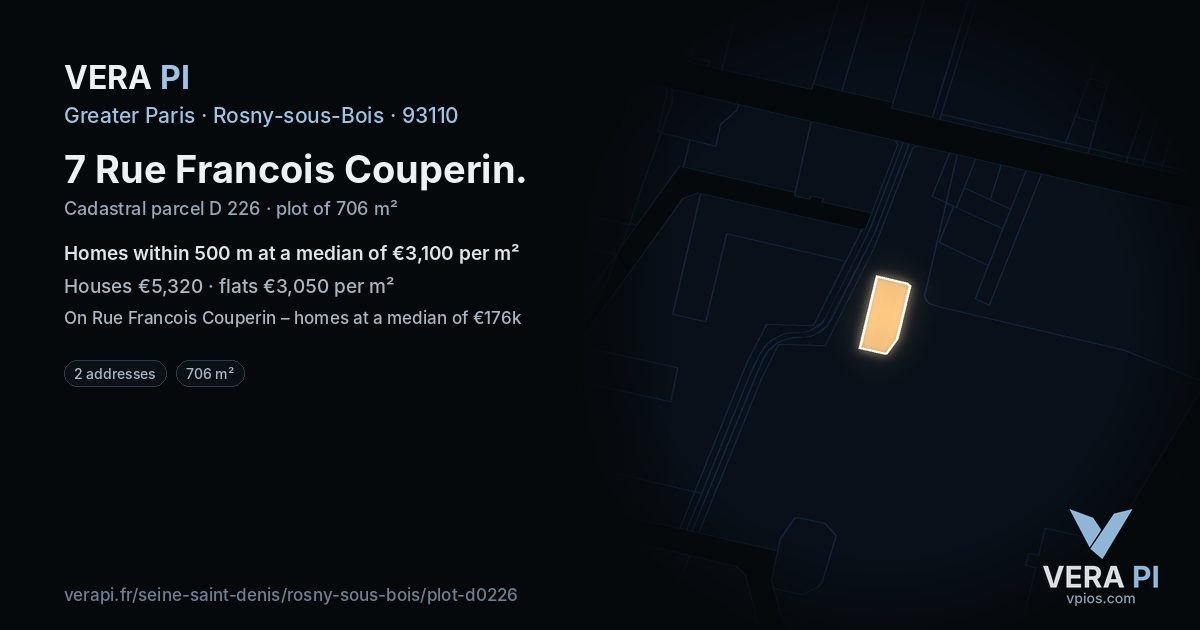 7 Rue Francois Couperin, Rosny-sous-Bois at night – the plot lit, the parcels around coloured by the prices near them