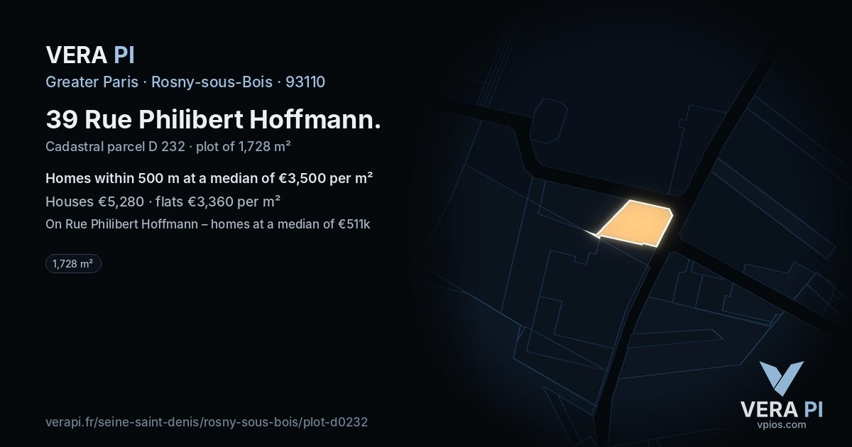 39 Rue Philibert Hoffmann, Rosny-sous-Bois at night – the plot lit, the parcels around coloured by the prices near them