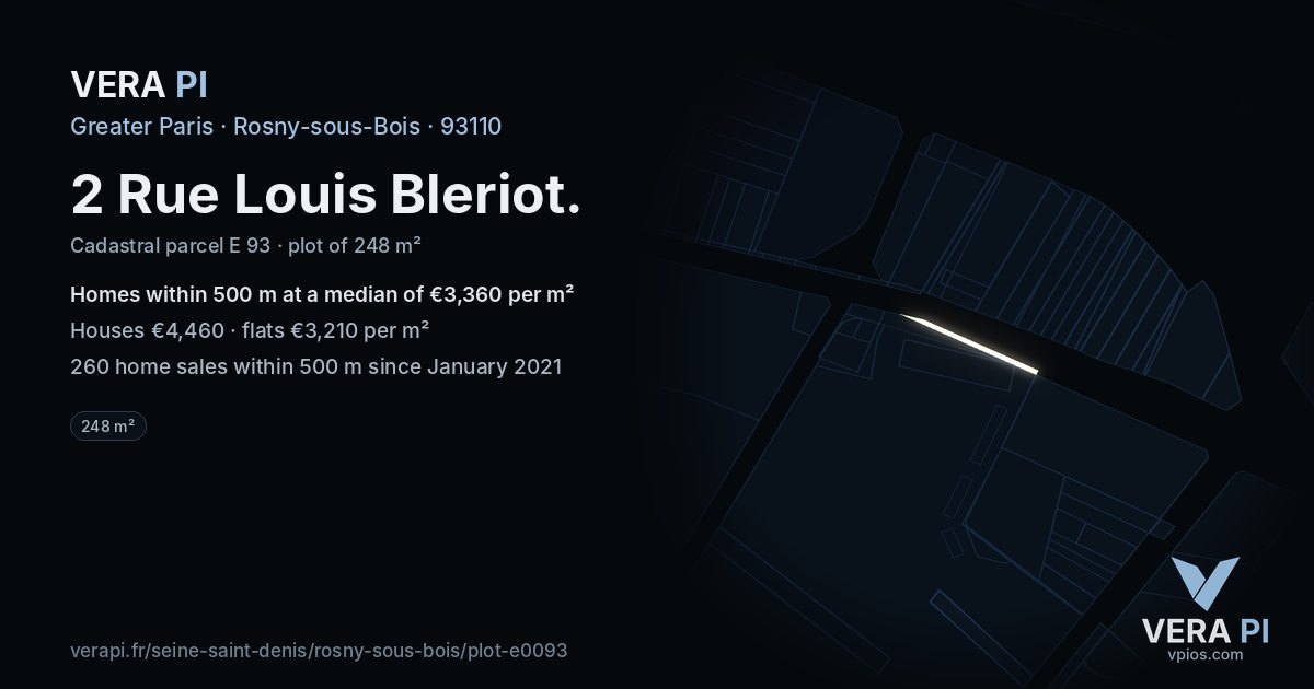 2 Rue Louis Bleriot, Rosny-sous-Bois at night – the plot lit, the parcels around coloured by the prices near them