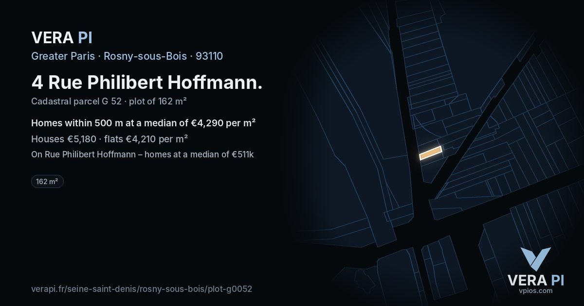 4 Rue Philibert Hoffmann, Rosny-sous-Bois at night – the plot lit, the parcels around coloured by the prices near them