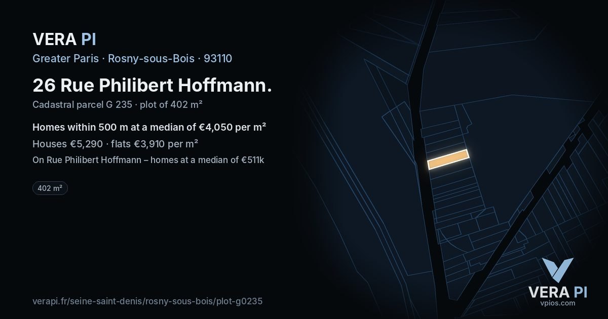26 Rue Philibert Hoffmann, Rosny-sous-Bois at night – the plot lit, the parcels around coloured by the prices near them