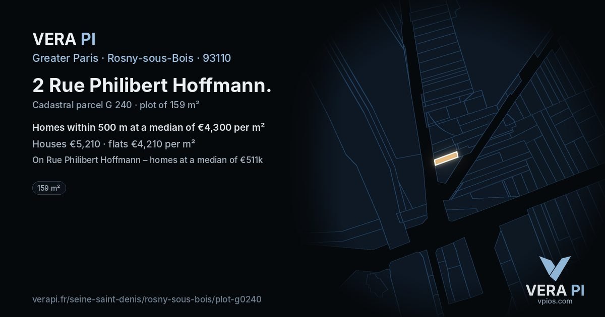 2 Rue Philibert Hoffmann, Rosny-sous-Bois at night – the plot lit, the parcels around coloured by the prices near them