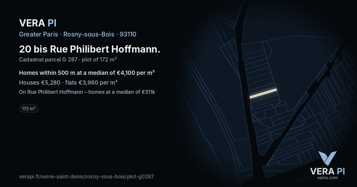 20 bis Rue Philibert Hoffmann, Rosny-sous-Bois at night – the plot lit, the parcels around coloured by the prices near them