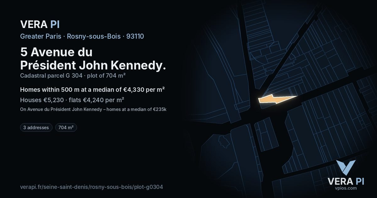 5 Avenue du Président John Kennedy, Rosny-sous-Bois at night – the plot lit, the parcels around coloured by the prices near them