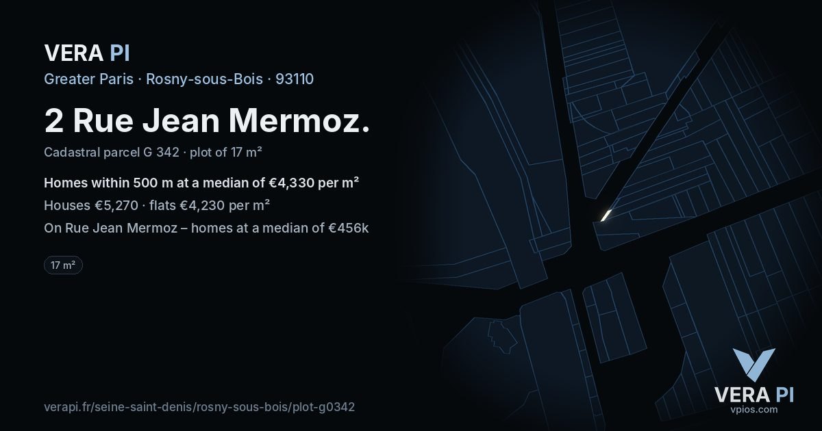 2 Rue Jean Mermoz, Rosny-sous-Bois at night – the plot lit, the parcels around coloured by the prices near them