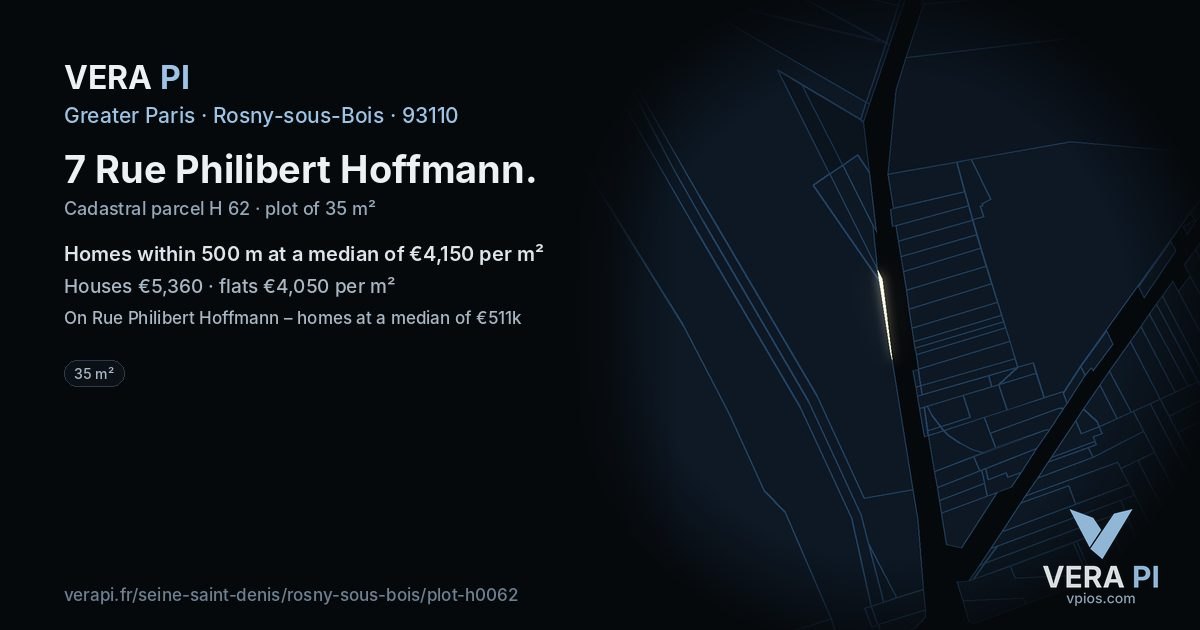 7 Rue Philibert Hoffmann, Rosny-sous-Bois at night – the plot lit, the parcels around coloured by the prices near them
