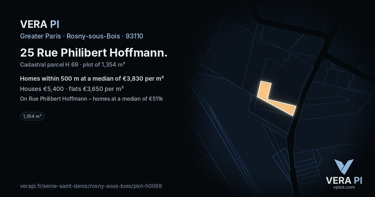 25 Rue Philibert Hoffmann, Rosny-sous-Bois at night – the plot lit, the parcels around coloured by the prices near them