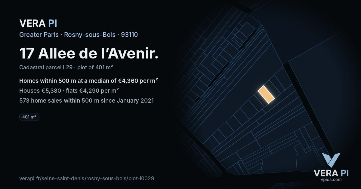 17 Allee de l’Avenir, Rosny-sous-Bois at night – the plot lit, the parcels around coloured by the prices near them