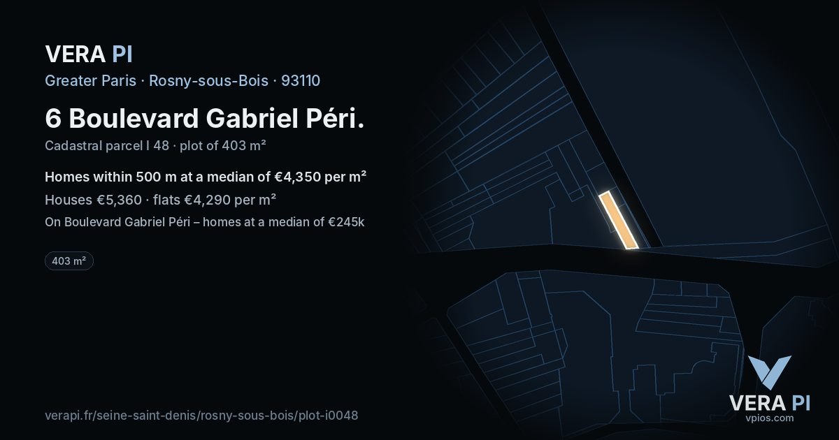 6 Boulevard Gabriel Péri, Rosny-sous-Bois at night – the plot lit, the parcels around coloured by the prices near them