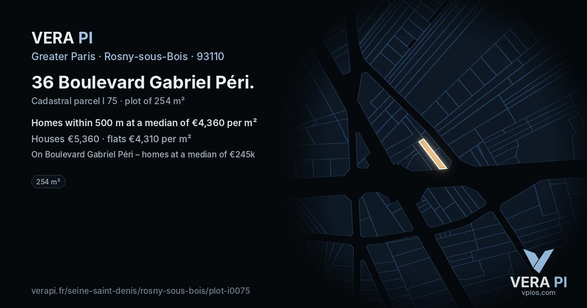 36 Boulevard Gabriel Péri, Rosny-sous-Bois at night – the plot lit, the parcels around coloured by the prices near them