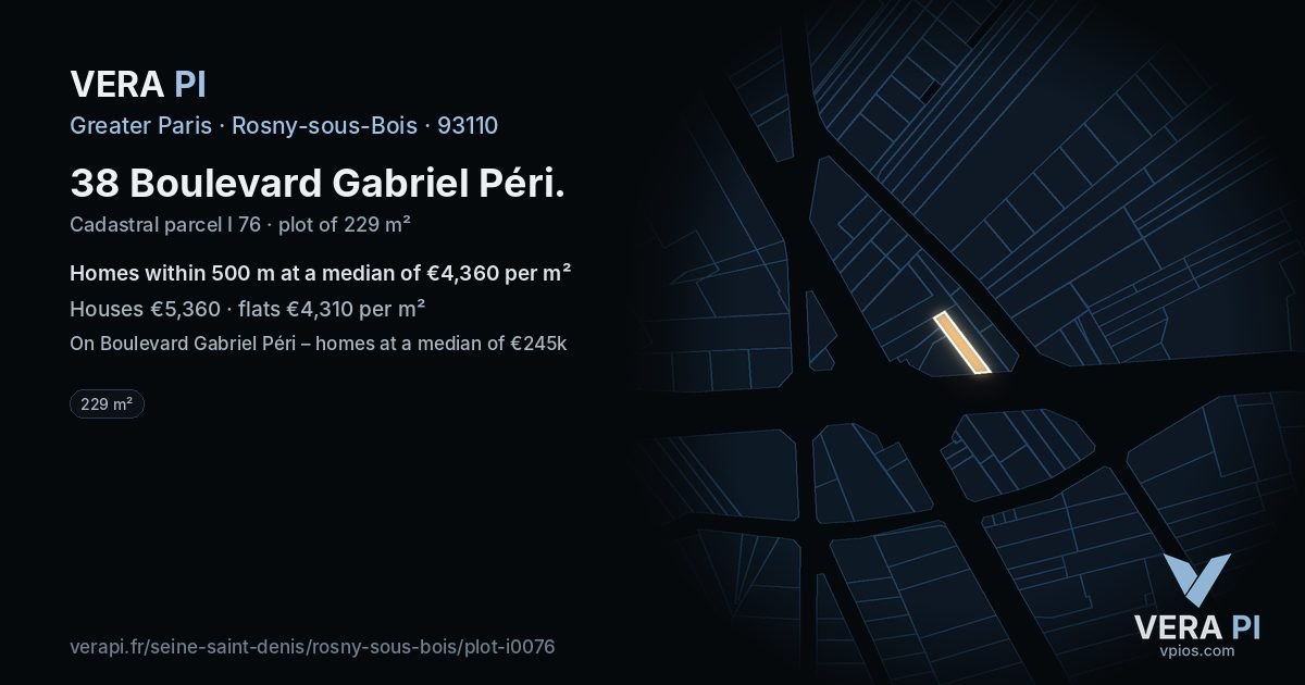 38 Boulevard Gabriel Péri, Rosny-sous-Bois at night – the plot lit, the parcels around coloured by the prices near them