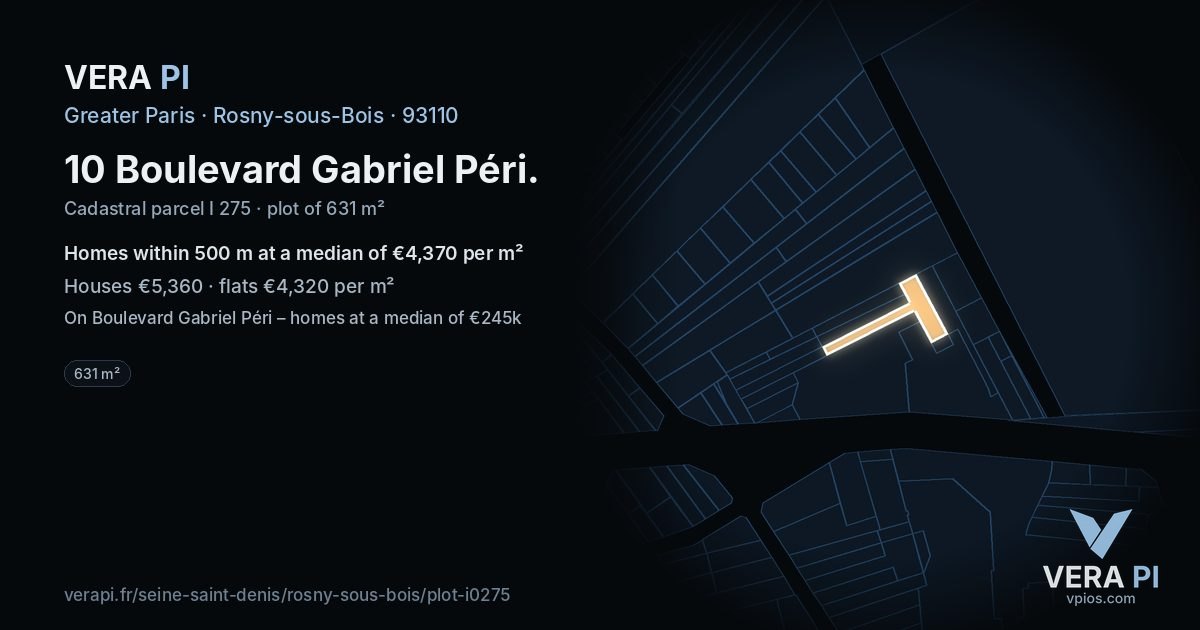 10 Boulevard Gabriel Péri, Rosny-sous-Bois at night – the plot lit, the parcels around coloured by the prices near them
