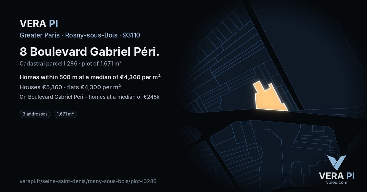 8 Boulevard Gabriel Péri, Rosny-sous-Bois at night – the plot lit, the parcels around coloured by the prices near them