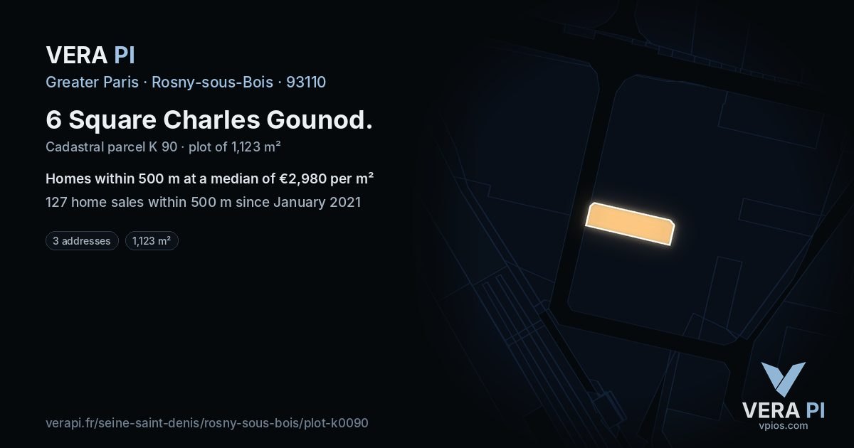 6 Square Charles Gounod, Rosny-sous-Bois at night – the plot lit, the parcels around coloured by the prices near them