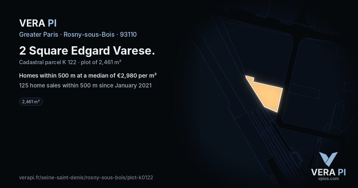 2 Square Edgard Varese, Rosny-sous-Bois at night – the plot lit, the parcels around coloured by the prices near them