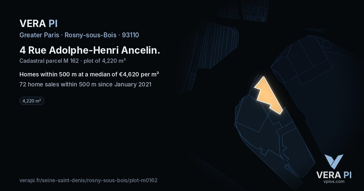 4 Rue Adolphe-Henri Ancelin, Rosny-sous-Bois at night – the plot lit, the parcels around coloured by the prices near them