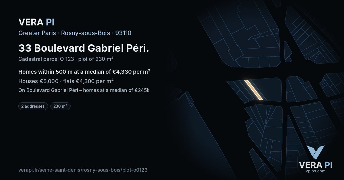 33 Boulevard Gabriel Péri, Rosny-sous-Bois at night – the plot lit, the parcels around coloured by the prices near them