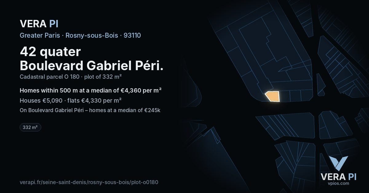 42 quater Boulevard Gabriel Péri, Rosny-sous-Bois at night – the plot lit, the parcels around coloured by the prices near them