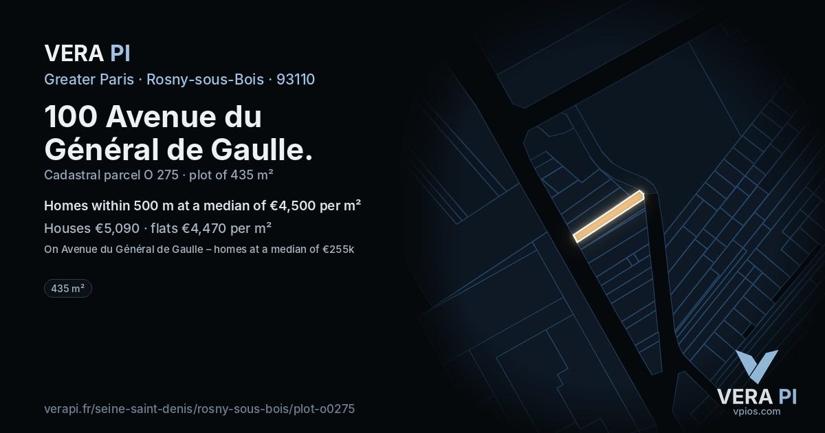 100 Avenue du Général de Gaulle, Rosny-sous-Bois at night – the plot lit, the parcels around coloured by the prices near them